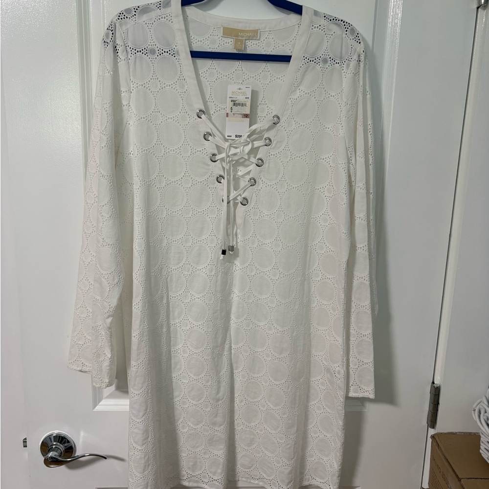 Michael Kors White Eyelet Lace-Up cover up